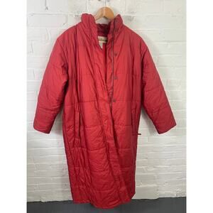 L.L. Bean Women's Full Zip Faux Fur Hooded Puffer Down Jacket Red Size M Petite